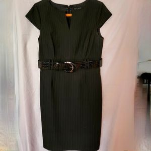 Antonio Melani split neck pinstriped belted sheath sz 8